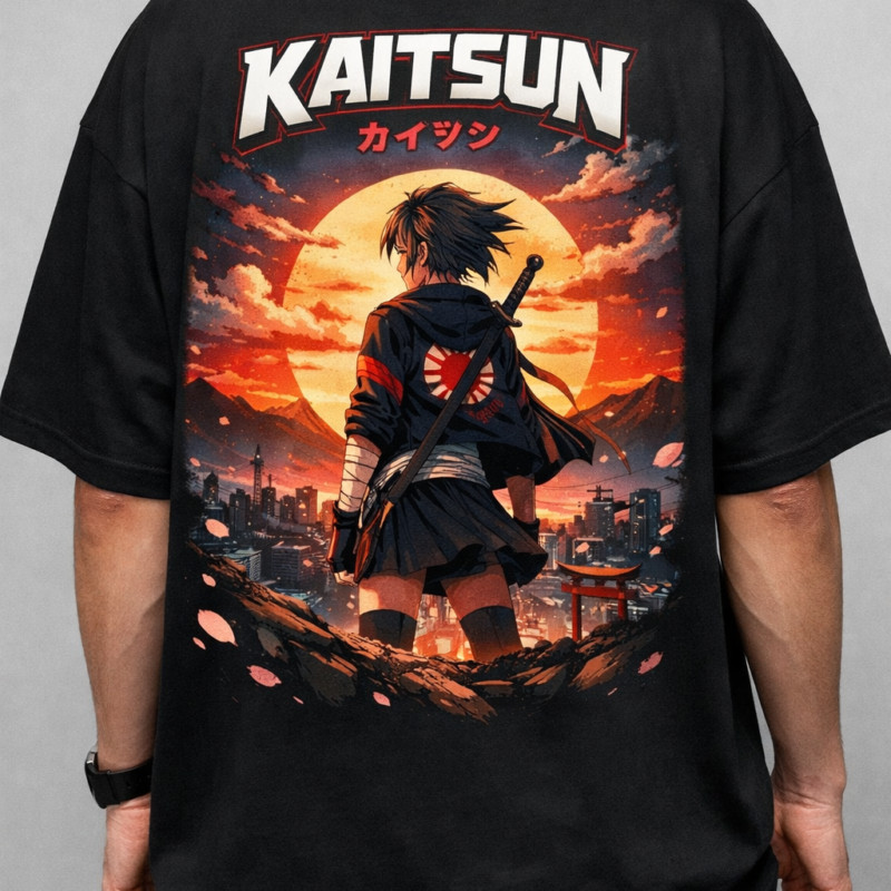 Kaitsune Anime Back Print Oversized T-Shirt