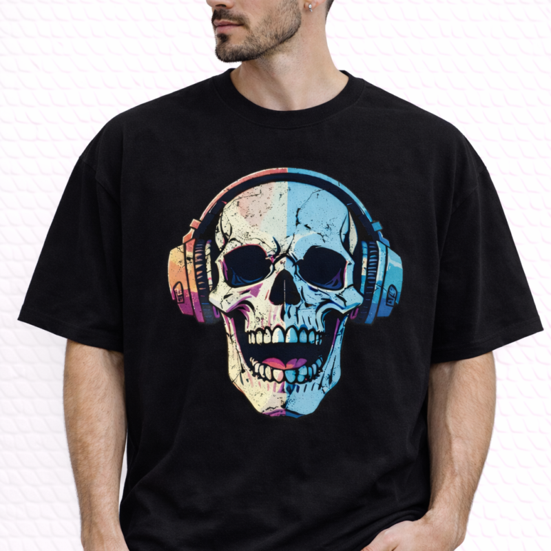 Skull Beats Graphic T-Shirt – Streetwear Music Skull Design