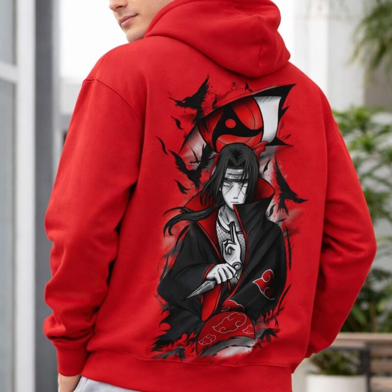 Anime Uchiha Style Hoodie – Red Oversized Edition