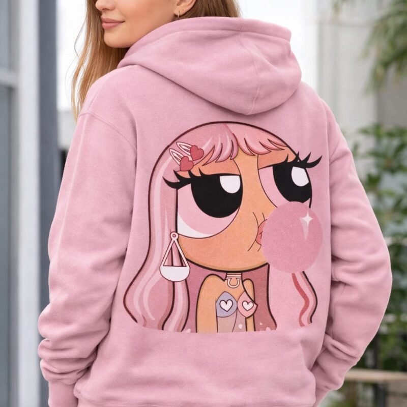 Kawaii Bubble Girl Oversized Hoodie – Pink Aesthetic