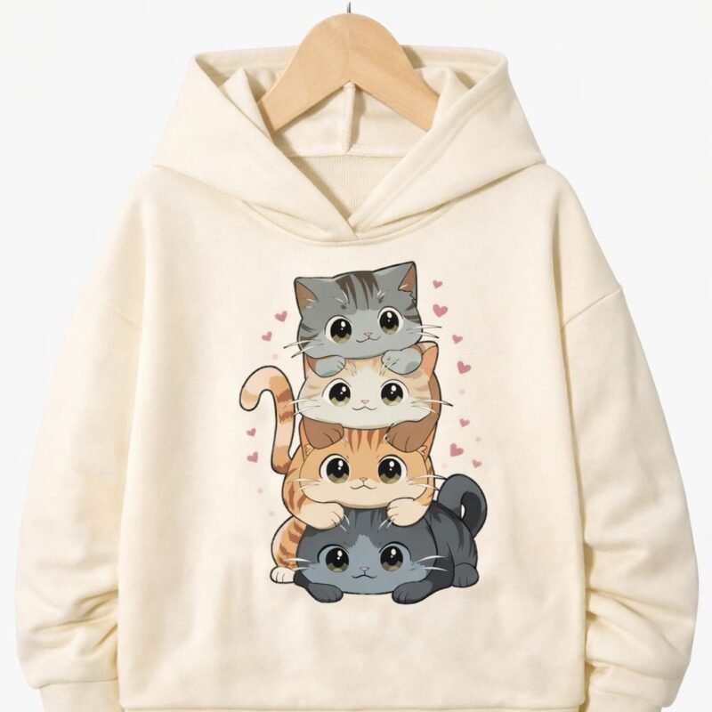 Stacked Kittens Oversized Hoodie – Cream Edition