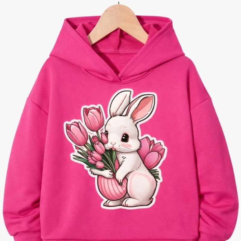 Cute Bunny Blossom Hoodie – Pink Oversized Edition