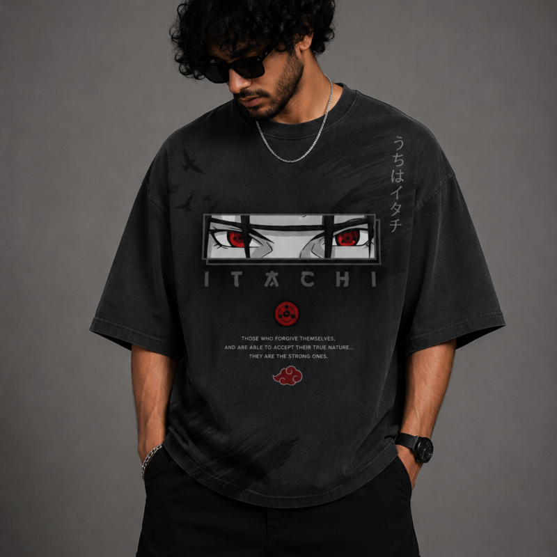 Itachi Eyes Front Print Oversized T-Shirt