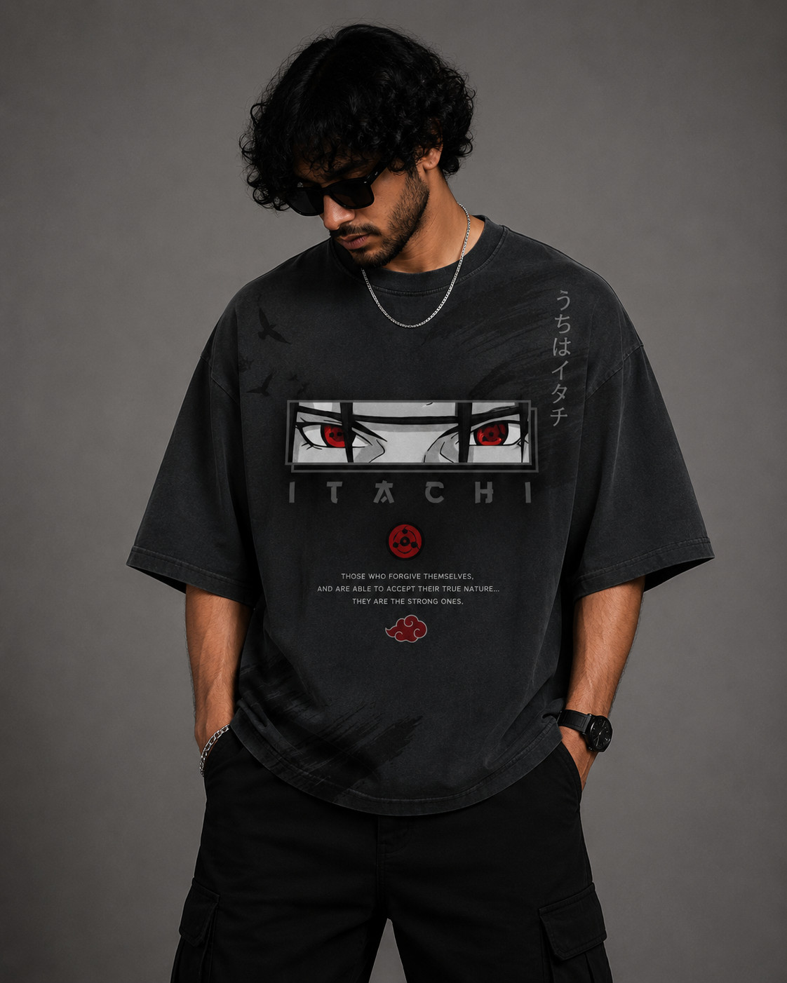 Itachi Eyes Front Print Oversized T-Shirt