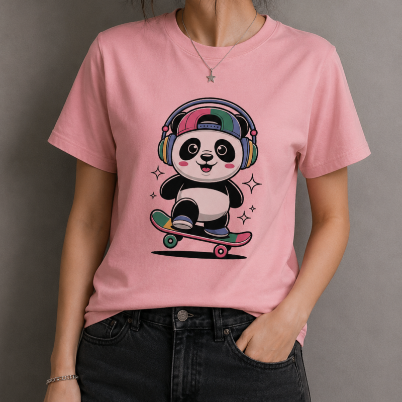 Skate Panda Graphic Pink Women's Cotton T-Shirt