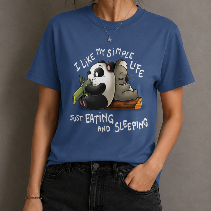 Simple Life Panda Graphic Blue Women's T-Shirt