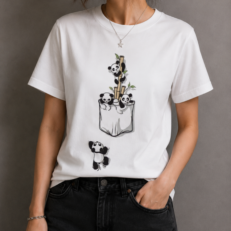 Cute Pocket Panda Graphic White Women's T-Shirt