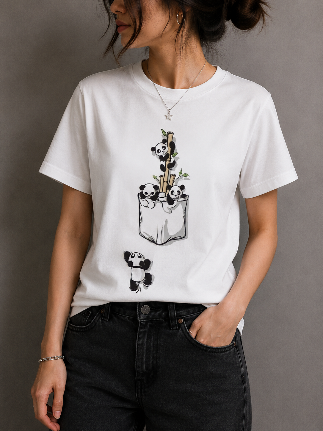 Cute Pocket Panda Graphic White Women’s T-Shirt