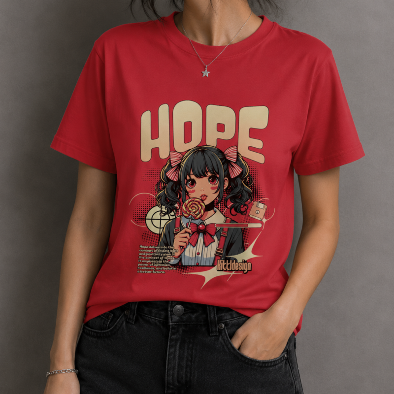 Hope Anime Girl Graphic Red Women's T-Shirt