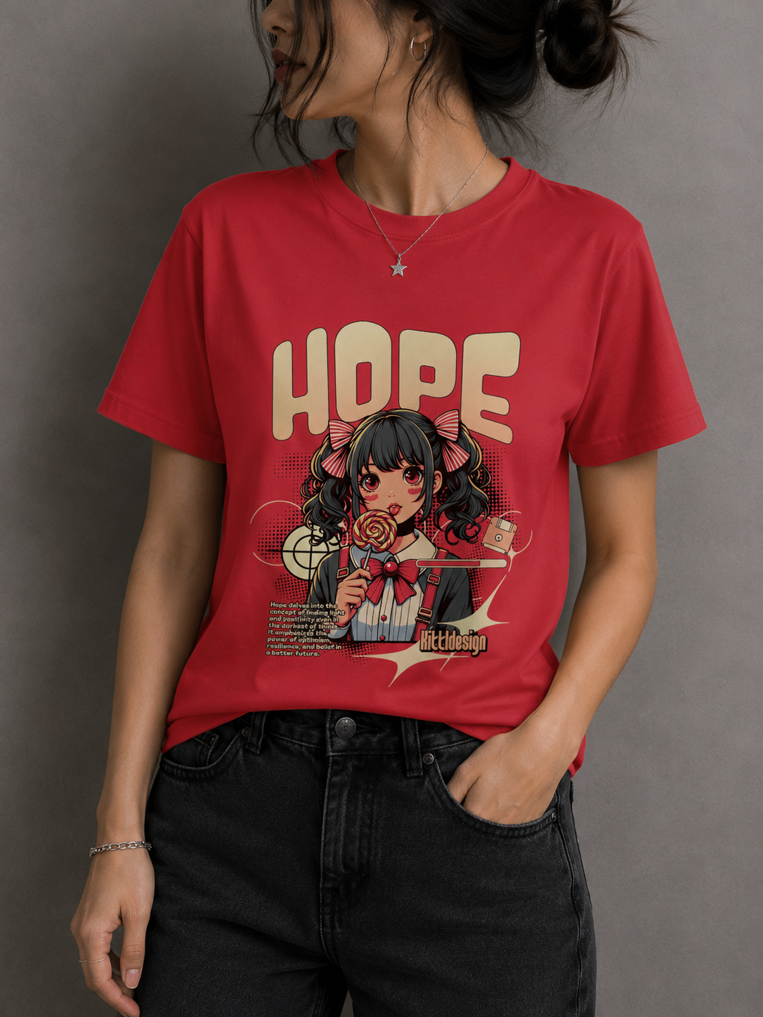 Hope Anime Girl Graphic Red Women’s T-Shirt