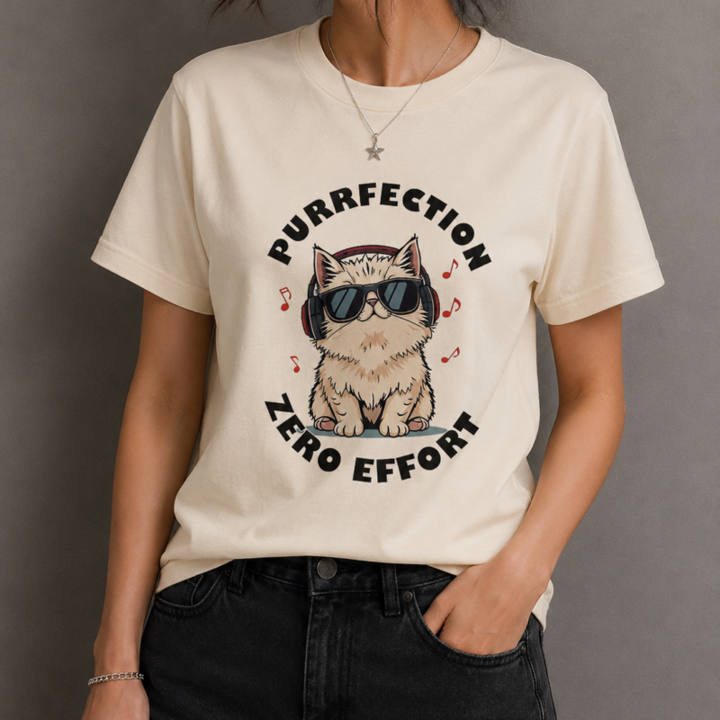 Purrfection Zero Effort Cat Graphic Cream Women's T-Shirt