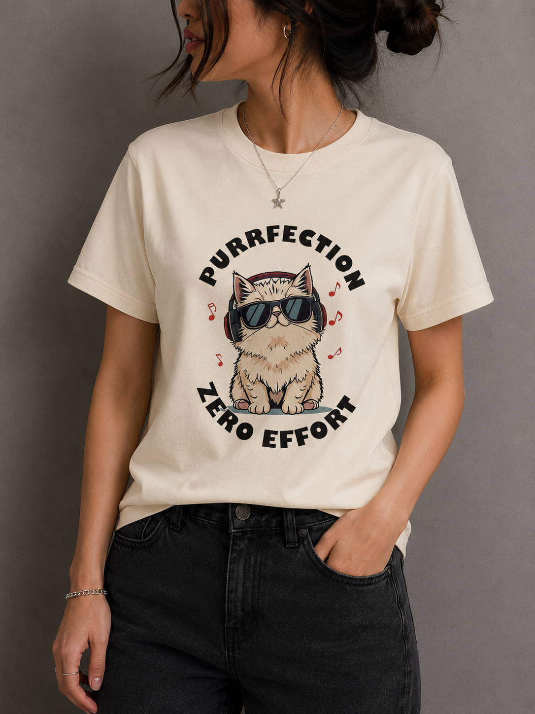 Purrfection Zero Effort Cat Graphic Cream Women's T-Shirt