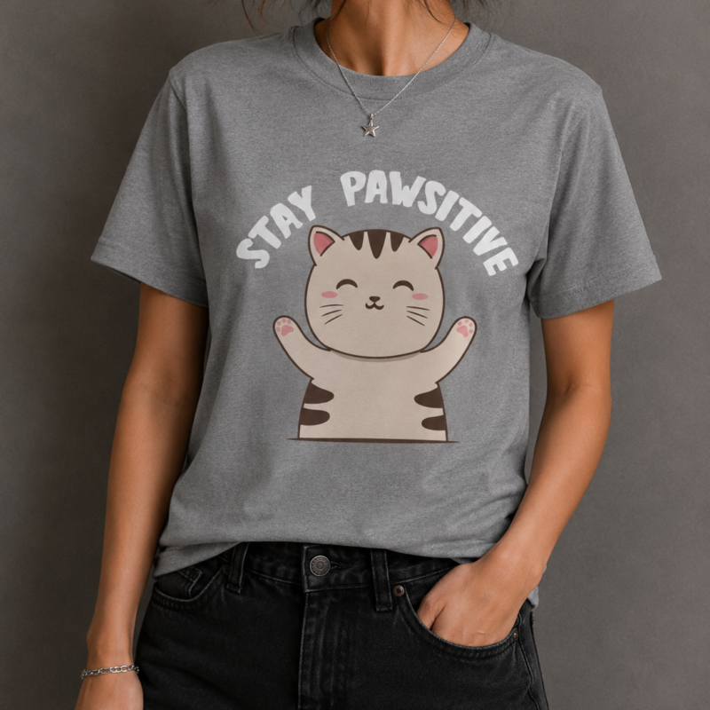 Stay Pawsitive Cat Graphic Grey Women's T-Shirt