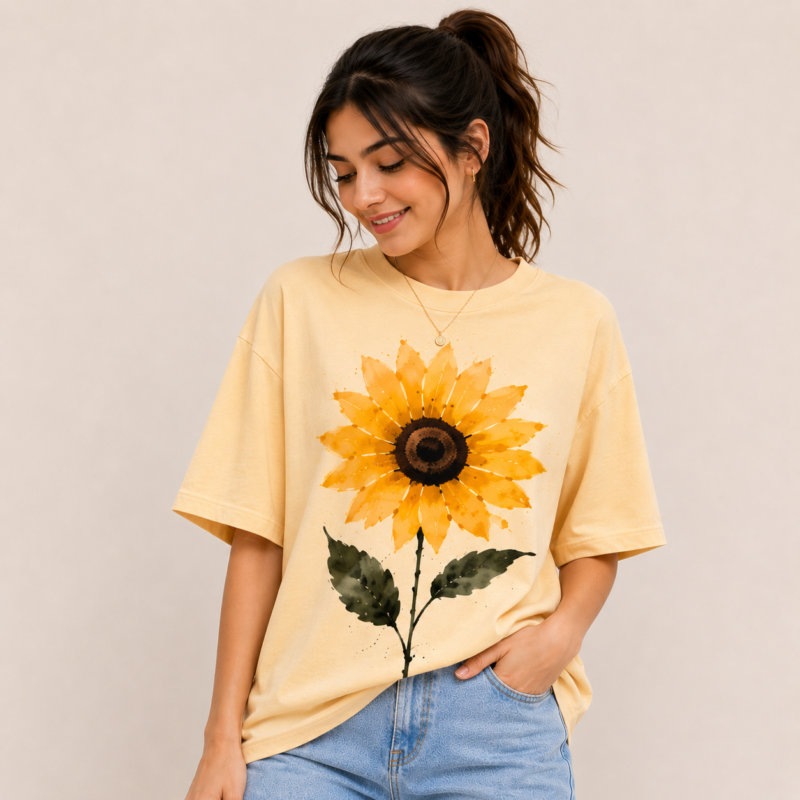 Golden Sunflower Oversized Graphic T-Shirt for Women