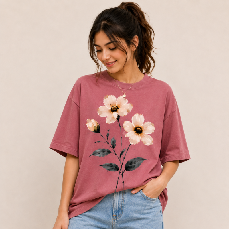 Blush Floral Oversized Graphic T-Shirt for Women