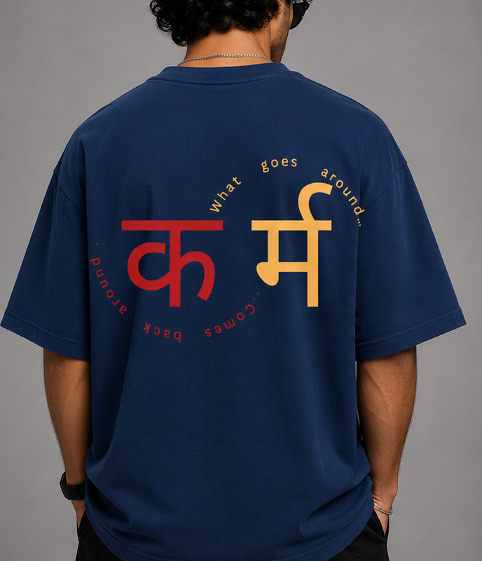 Karm Typography Oversized T-Shirt (Navy Blue)