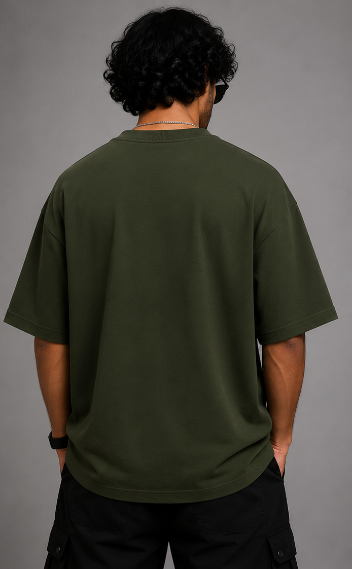 Nalayak Typography Oversized T-Shirt (Olive Green) - Image 2